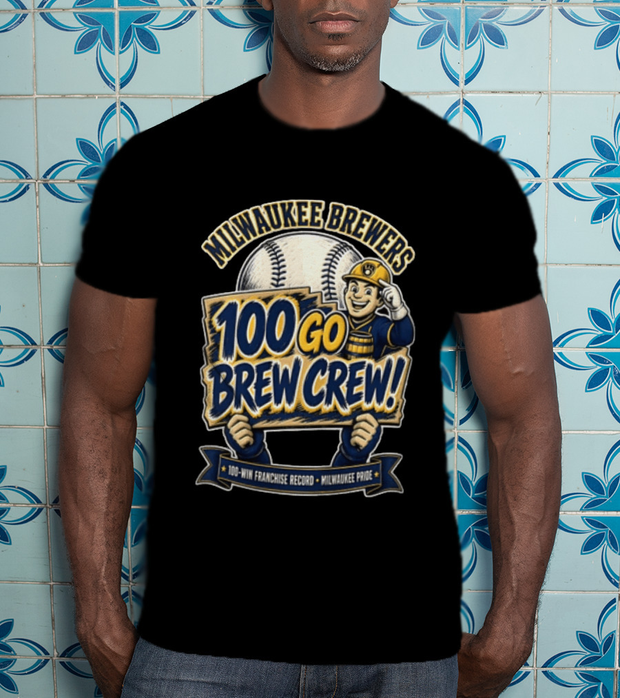 Milwaukee Brewers 100 Go Brew Crew 100 Win Franchise Record Milwaukee Pride T-Shirt