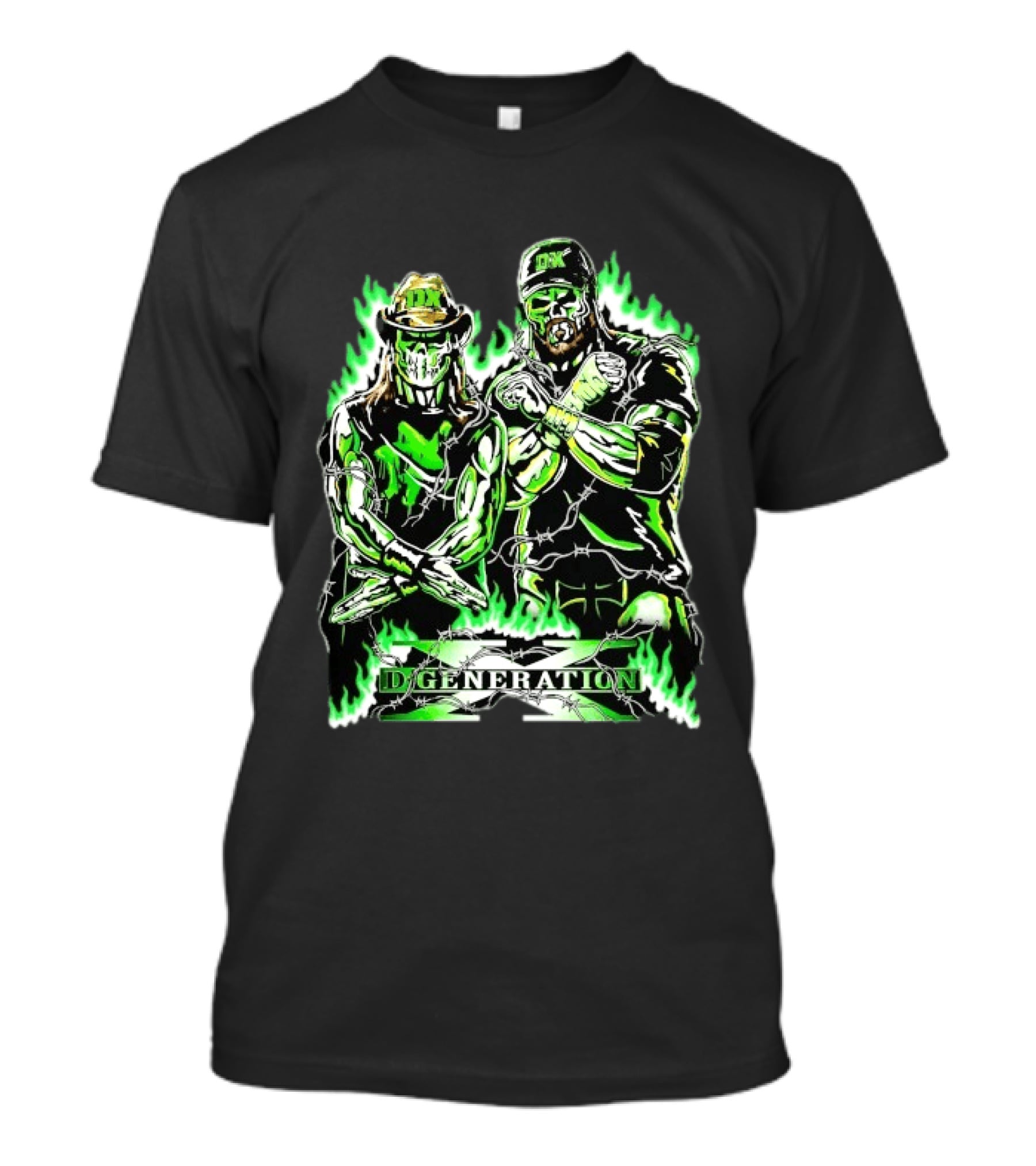 Degeneration X DX WWE Warren Lotas Barbed Wire Green Flame T-Shirt