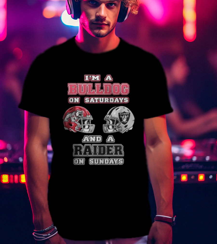 I'm A Bulldog On Saturdays And A Raider On Sundays Football Helmets T-Shirt