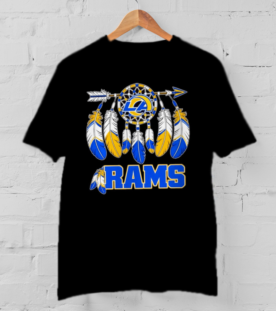 Los Angeles Rams Dreamcatcher Feather LA Logo And Rams Text With Arrow And Feathers T-Shirt