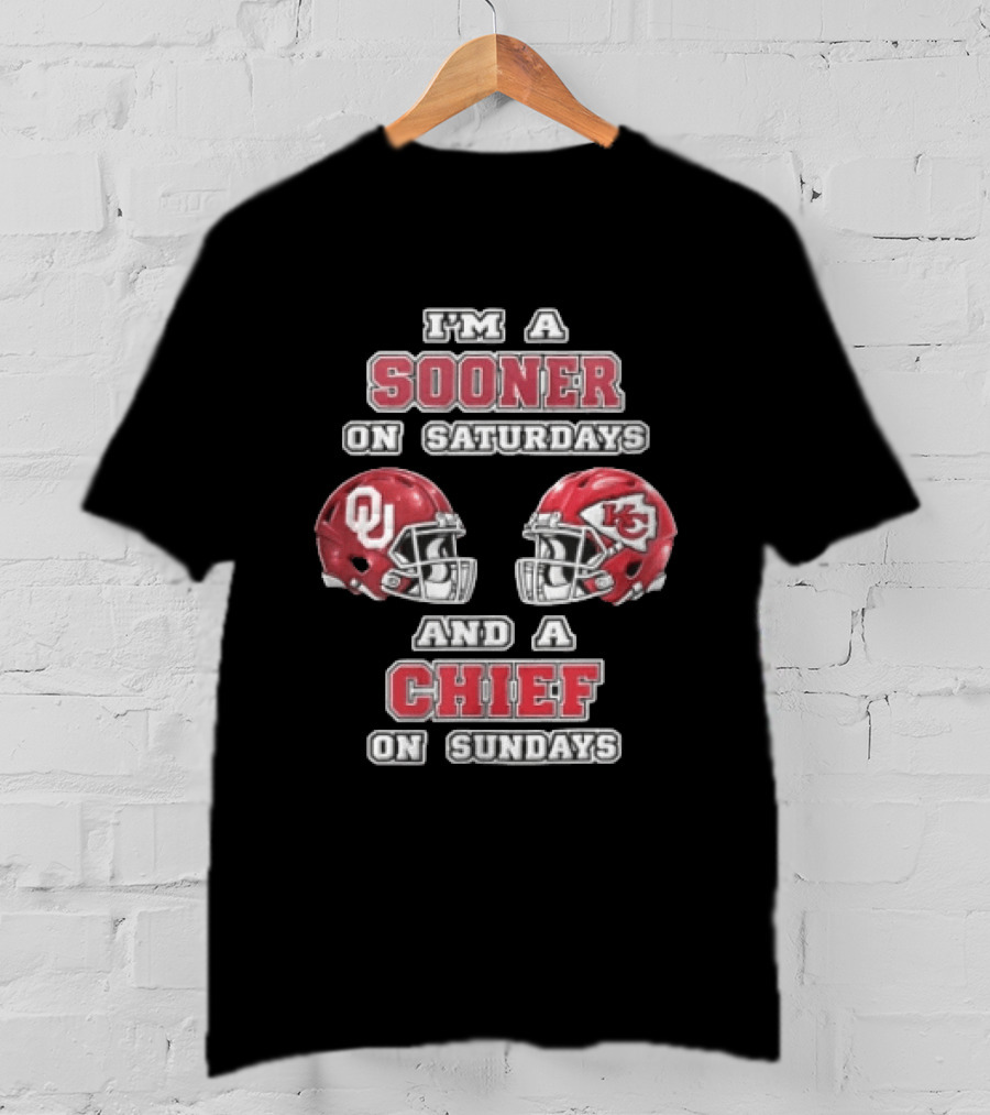 I'm A Sooner On Saturdays And A Chief On Sundays OU KC Football Helmets T-Shirt