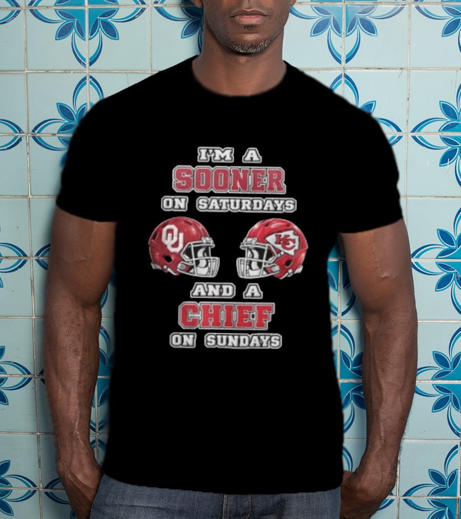 I'm A Sooner On Saturdays And A Chief On Sundays OU KC Football Helmets T-Shirt