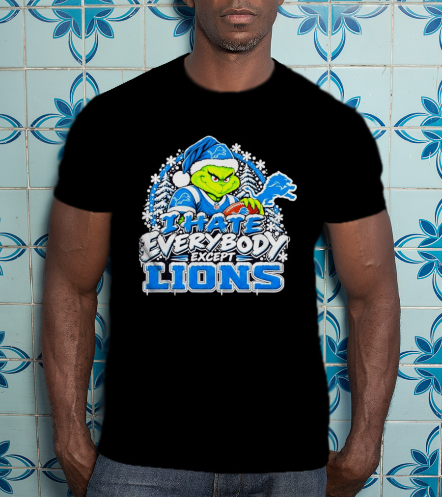 I Hate Everybody Except Detroit Lions Grinch Christmas Football T-Shirt