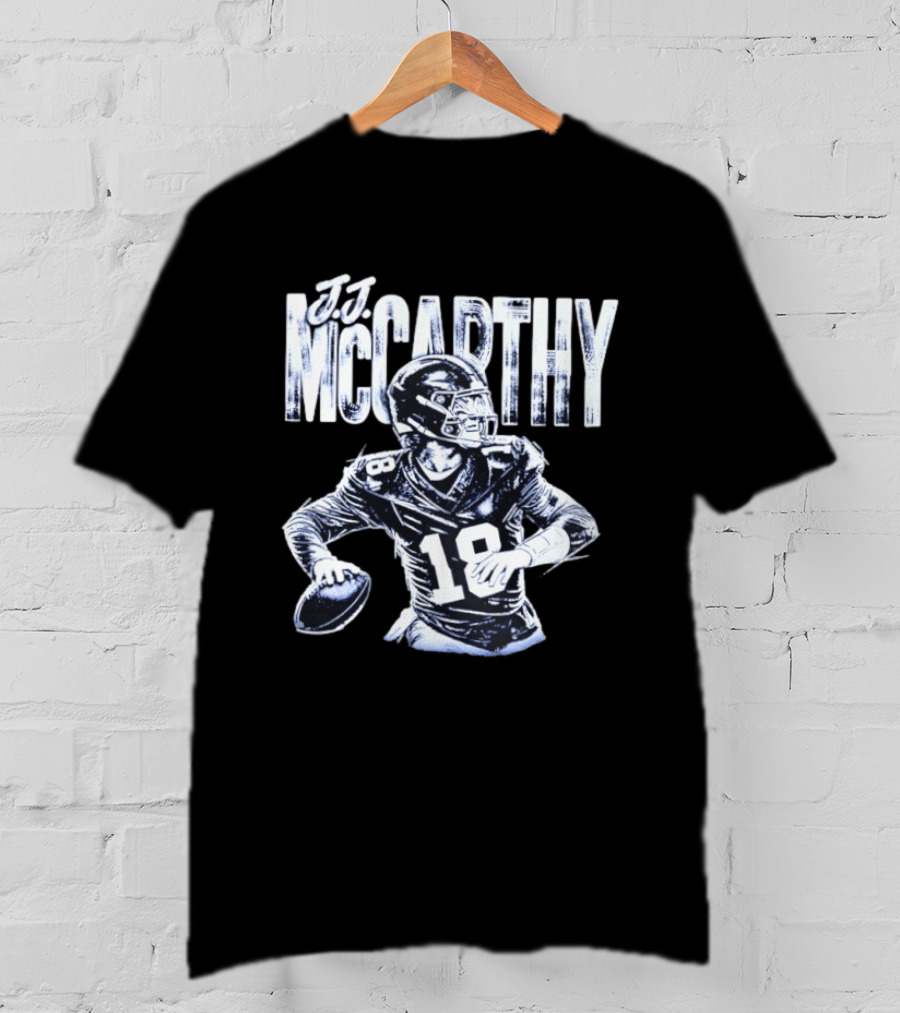 J.J. McCarthy Football Player Grunge Style New York Giants #18 T-Shirt