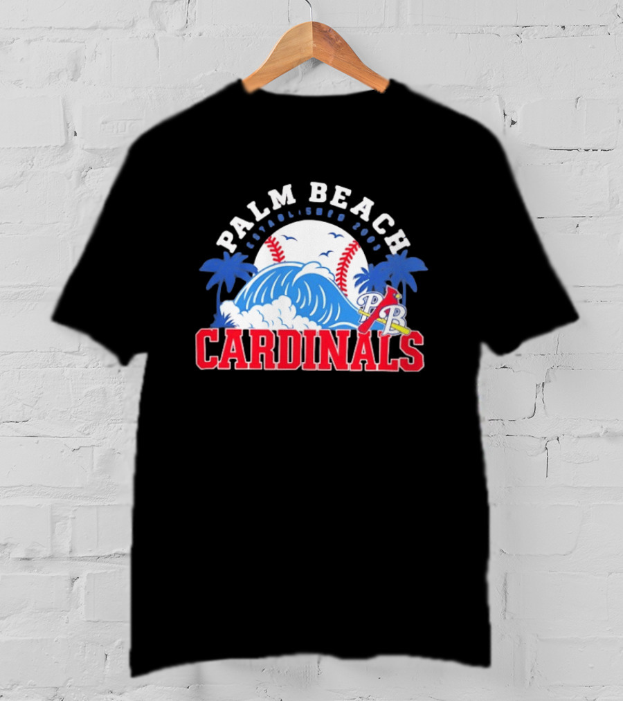 Palm Beach Cardinals Baseball Surf Established 2003 Waves And Palms T-Shirt