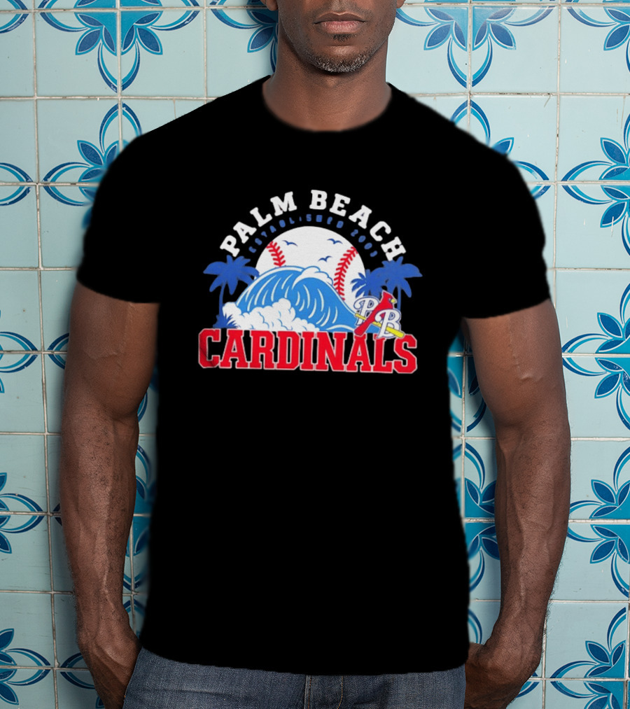 Palm Beach Cardinals Baseball Surf Established 2003 Waves And Palms T-Shirt