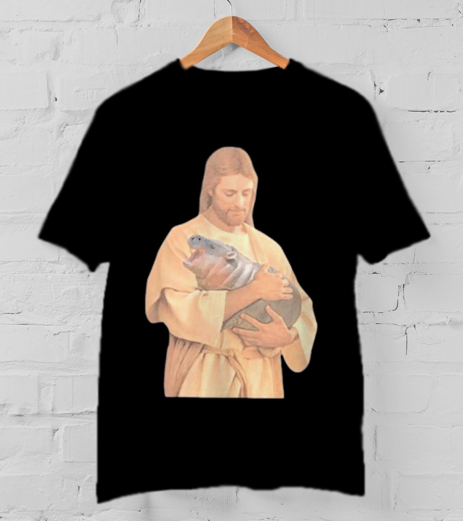 Jesus Moo Deng Hippopotamus Embrace T-Shirt