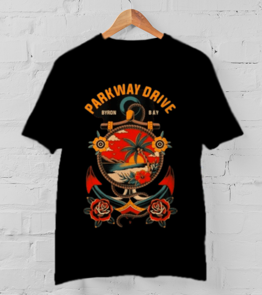 Parkway Drive Byron Bay Anchor Rope Tropical Sunset Palm Flowers T-Shirt