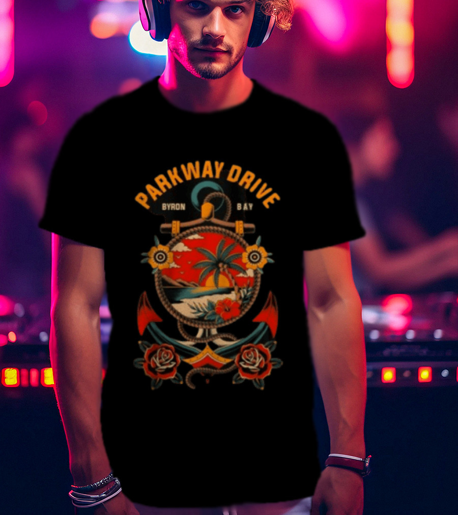 Parkway Drive Byron Bay Anchor Rope Tropical Sunset Palm Flowers T-Shirt
