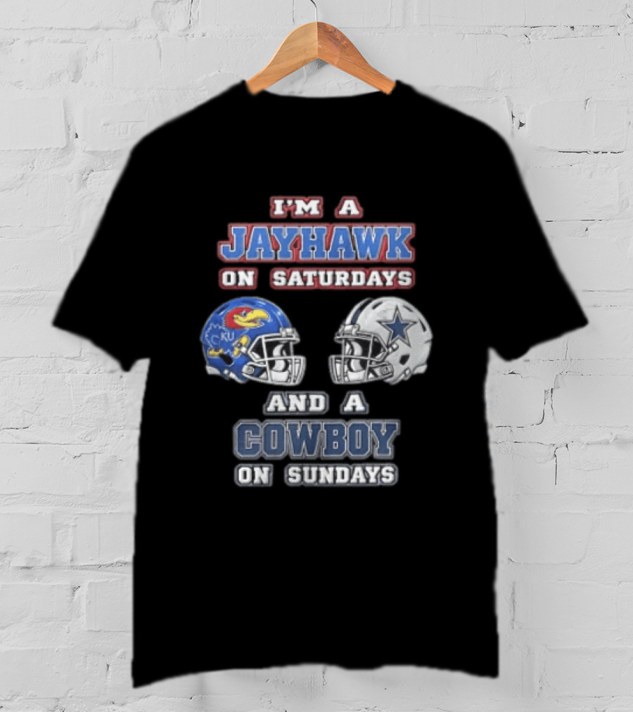 Kansas Jayhawks Saturdays Dallas Cowboys Sundays Football Helmets T-Shirt