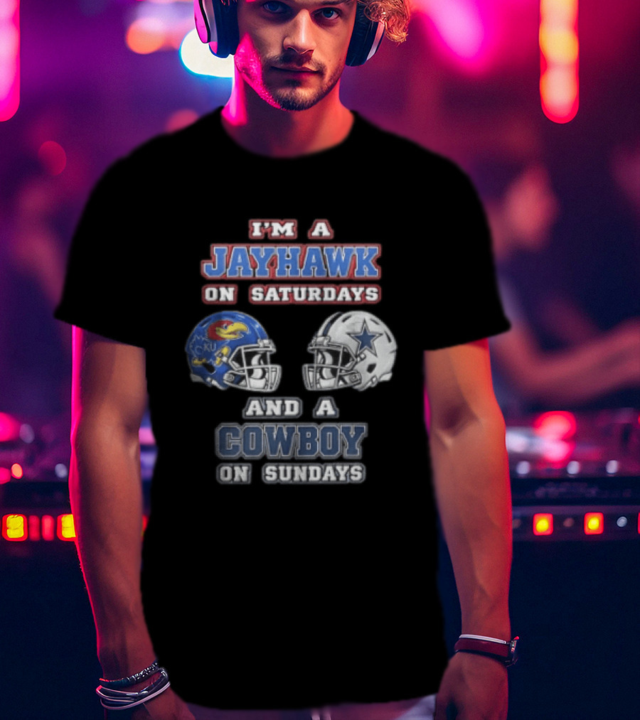 Kansas Jayhawks Saturdays Dallas Cowboys Sundays Football Helmets T-Shirt