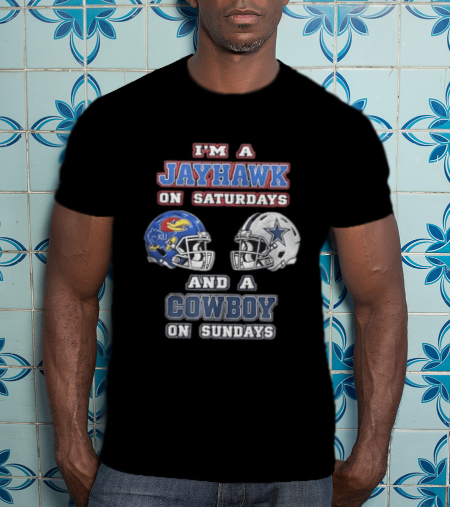 Kansas Jayhawks Saturdays Dallas Cowboys Sundays Football Helmets T-Shirt