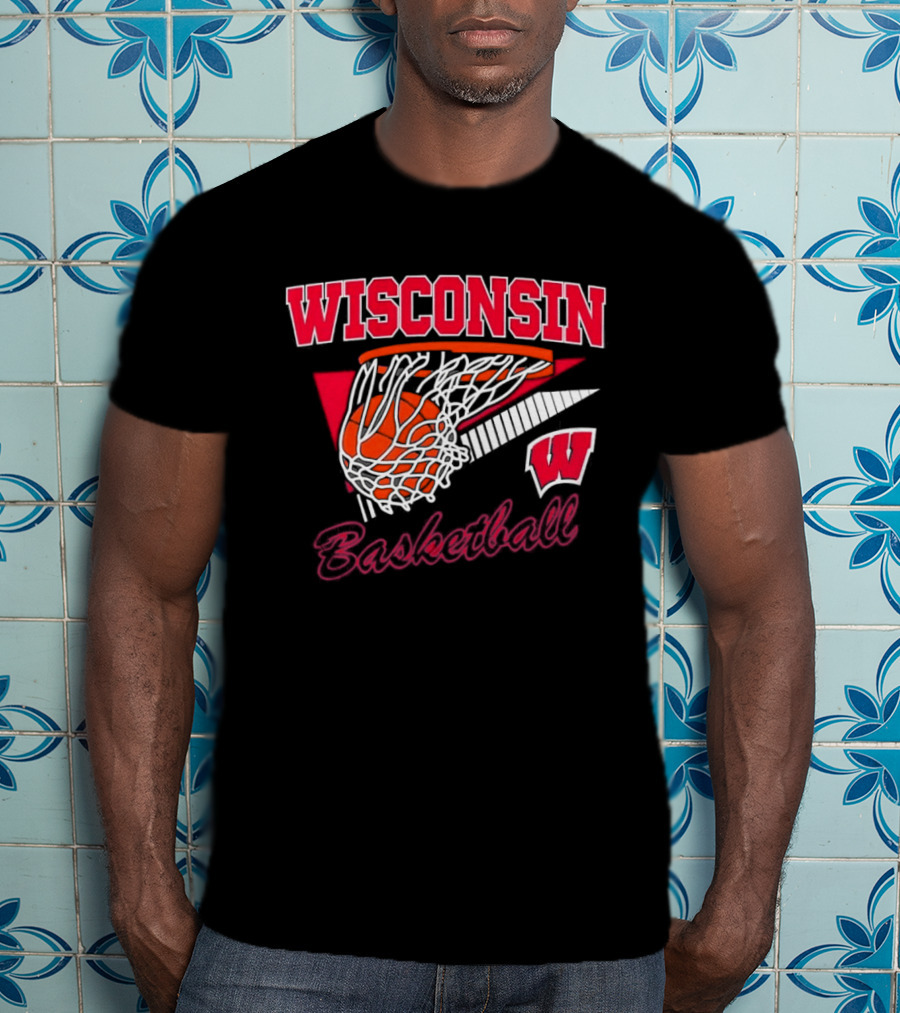Wisconsin Basketball Swish With Hoop And Ball T-Shirt