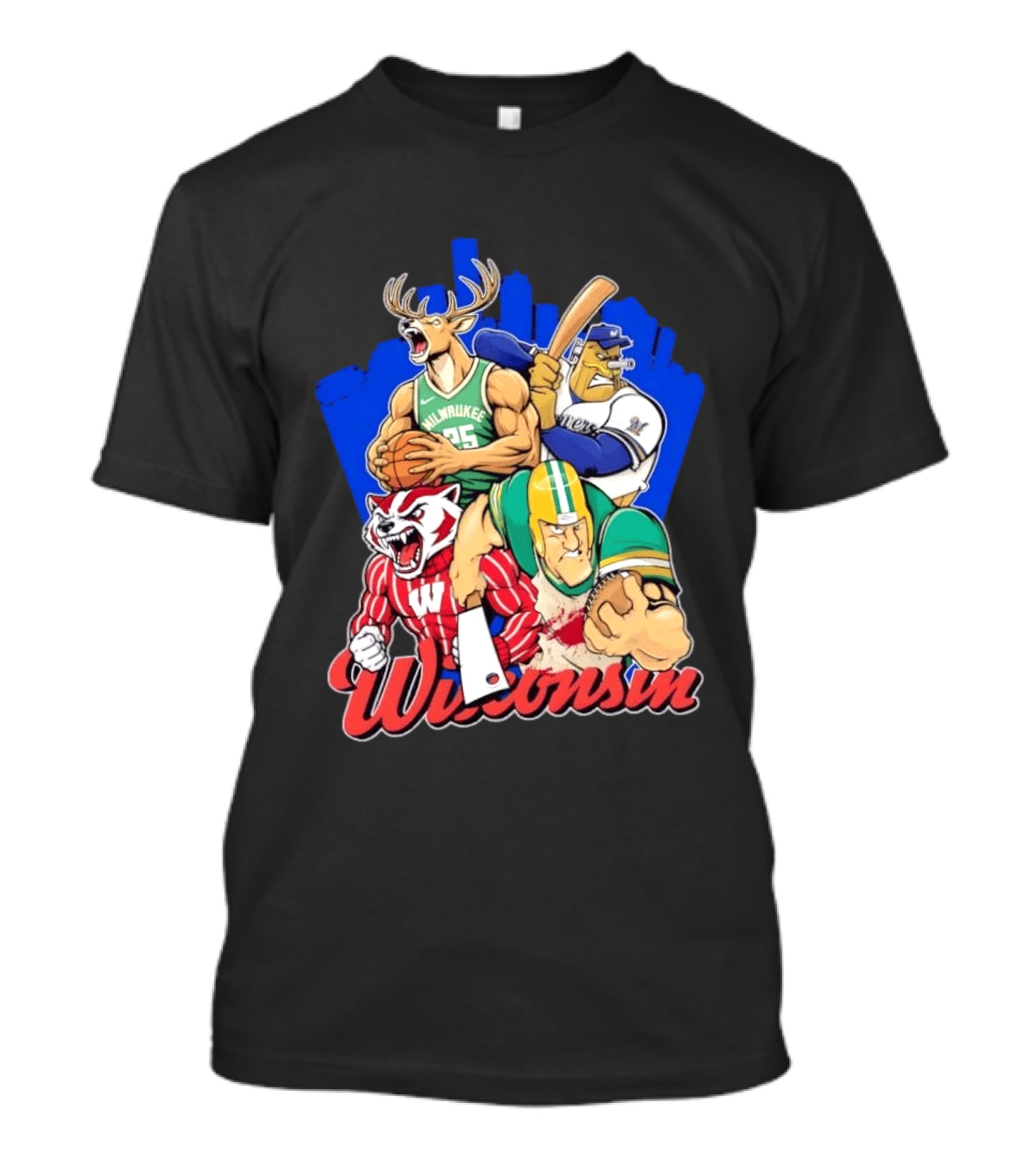 Wisconsin Badgers Milwaukee Bucks Brewers Sports Team Collage T-Shirt