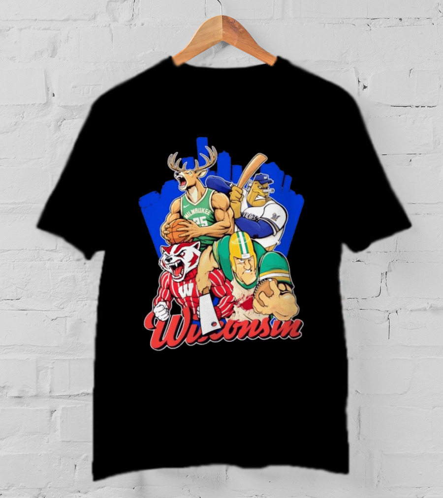 Wisconsin Badgers Milwaukee Bucks Brewers Sports Team Collage T-Shirt