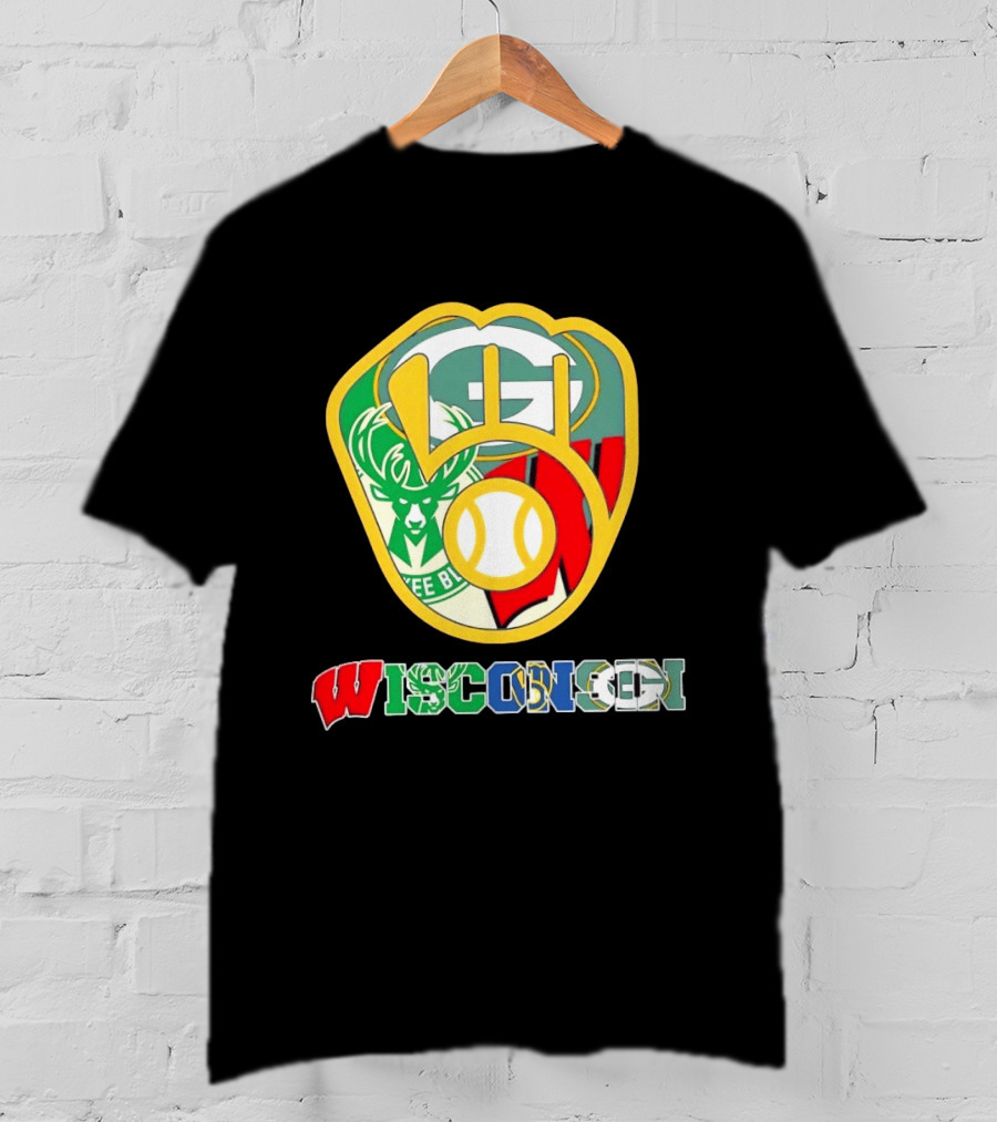 Wisconsin Green Bay Packers Milwaukee Bucks Brewers Collage T-Shirt