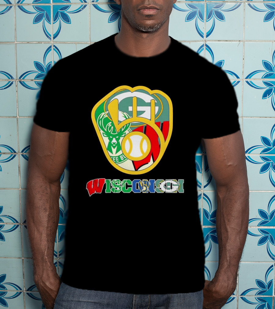 Wisconsin Green Bay Packers Milwaukee Bucks Brewers Collage T-Shirt