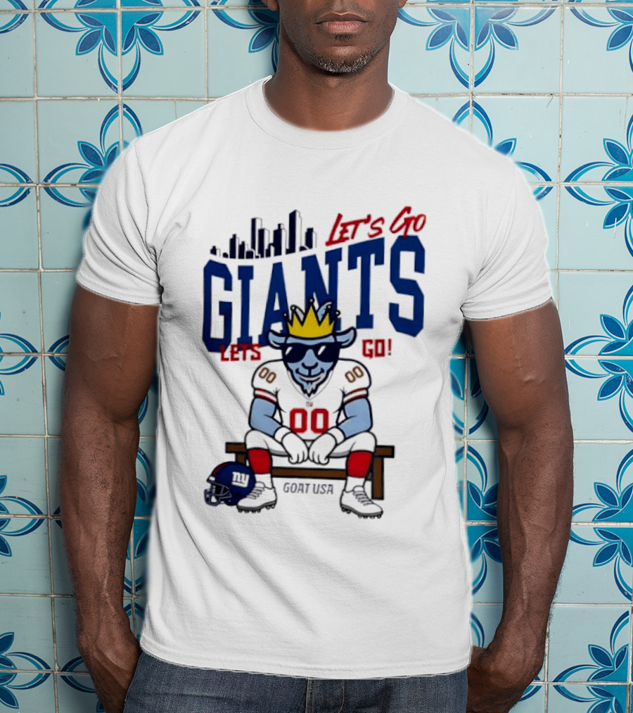 Goat USA Let's Go Giants New York Let's Go Skyline Football Player T-Shirt