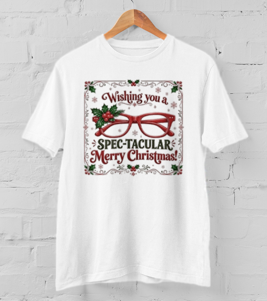 Wishing You A Spectacular Merry Christmas Festive Glasses And Holly Decor T-Shirt