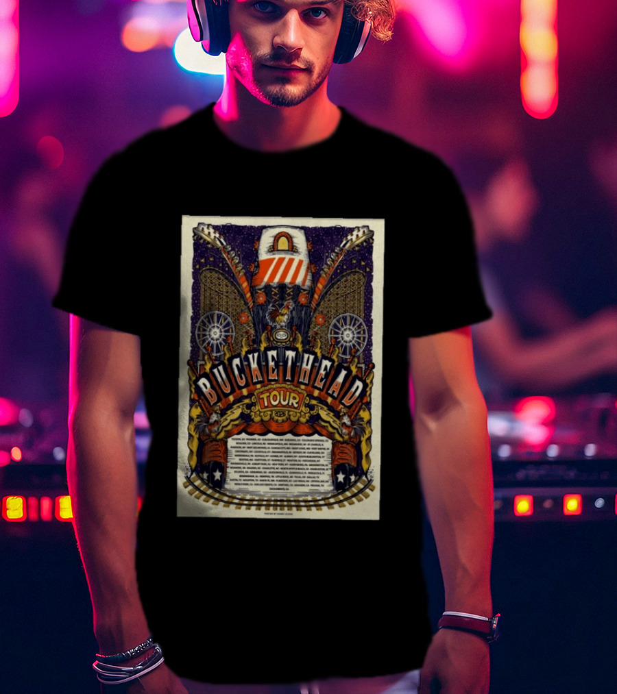 Buckethead 2026 Tour Psychedelic Rock Art With Guitars And Illustrations T-Shirt