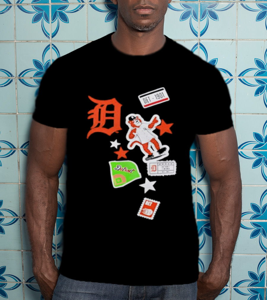 Detroit Tigers New Era Navy City Patch Stars Vintage Baseball Tiger T-Shirt