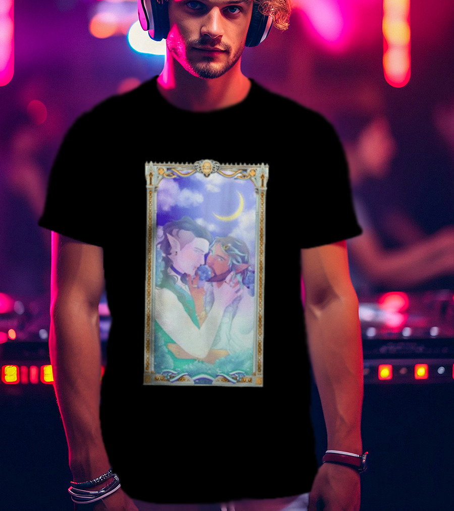 Fantasy Elf Couple 2026 Pride Moon Constellation Floral Romance T-Shirt