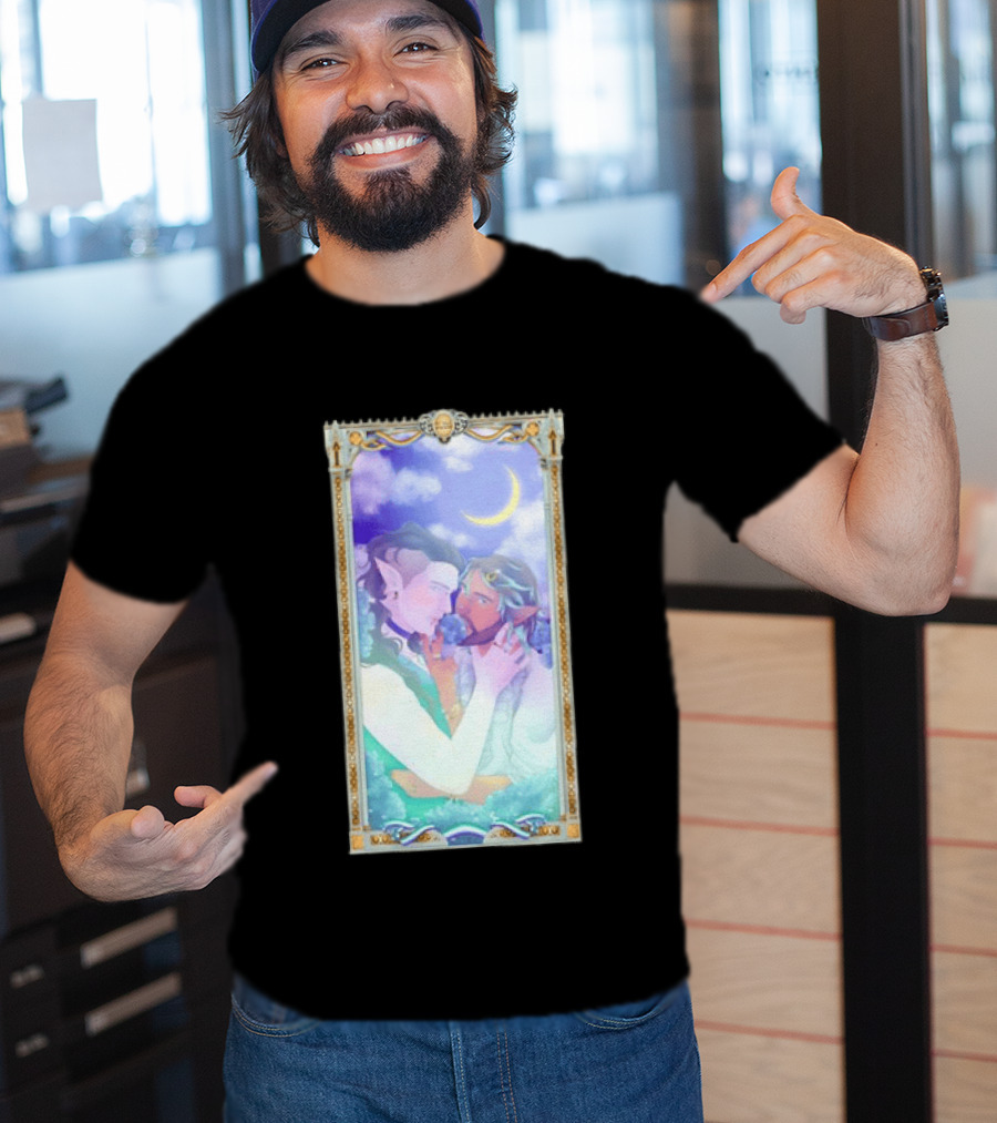 Fantasy Elf Couple 2026 Pride Moon Constellation Floral Romance T-Shirt