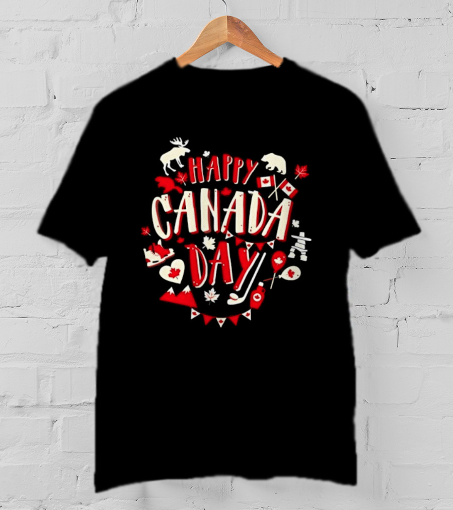 Happy Canada Day Moose Maple Leaf Flag Celebration T-Shirt