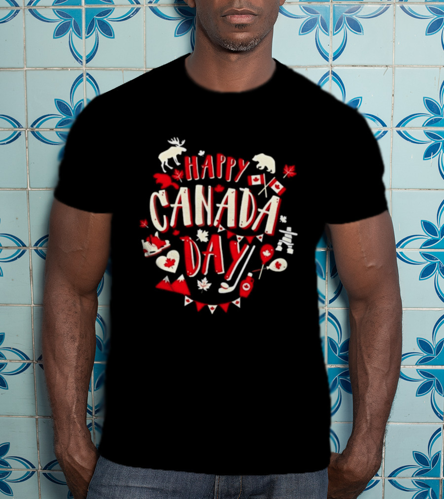 Happy Canada Day Moose Maple Leaf Flag Celebration T-Shirt