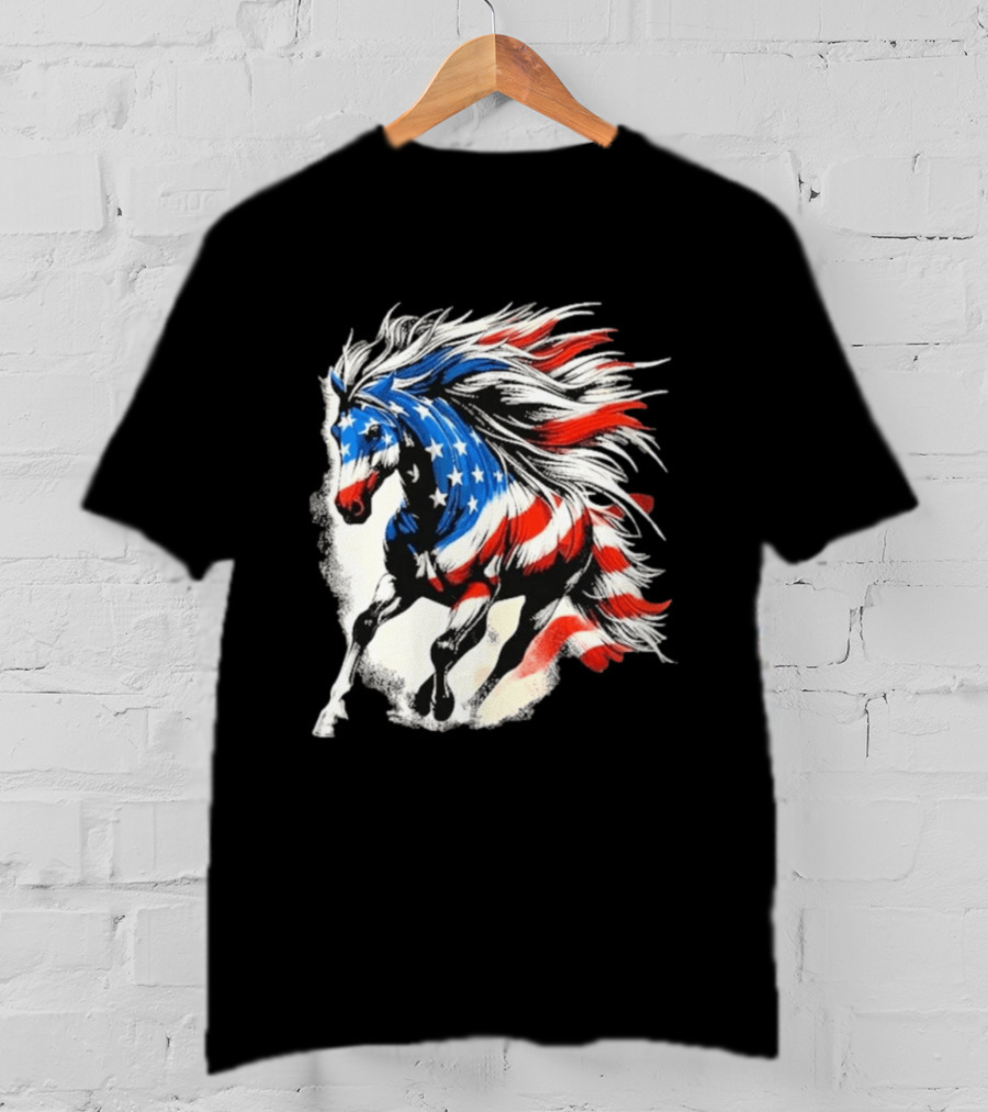 Patriotic Gallop Horse American Flag 4th Of July USA 2026 T-Shirt