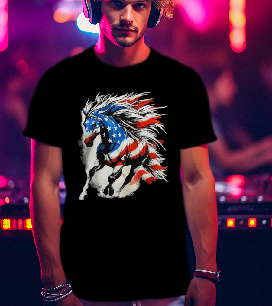 Patriotic Gallop Horse American Flag 4th Of July USA 2026 T-Shirt