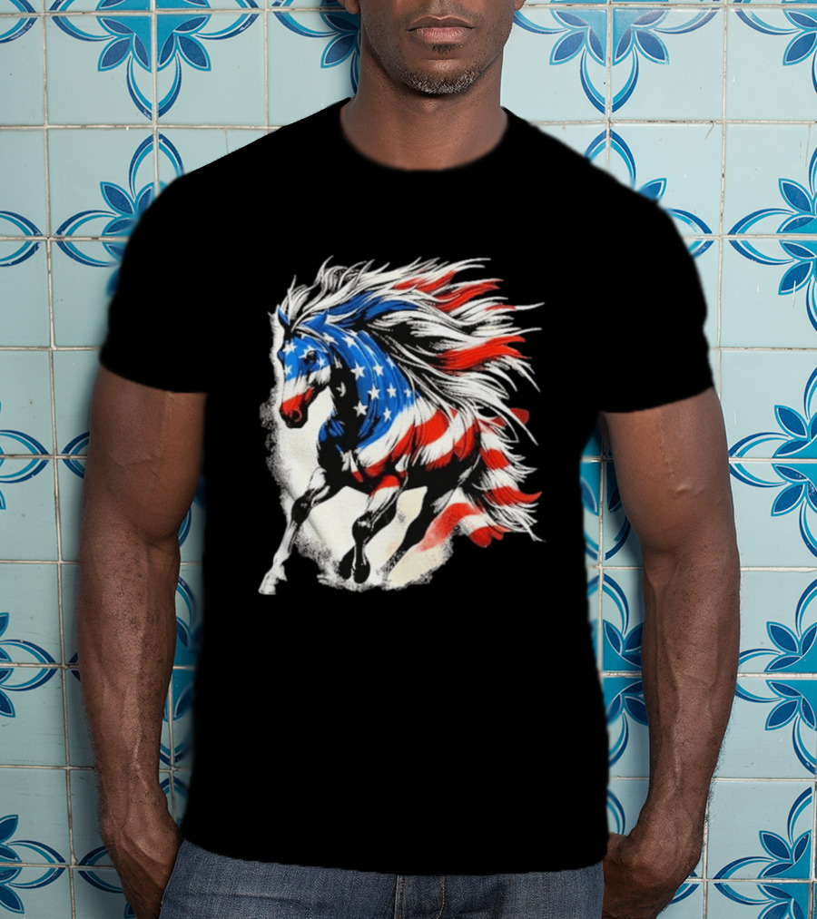 Patriotic Gallop Horse American Flag 4th Of July USA 2026 T-Shirt