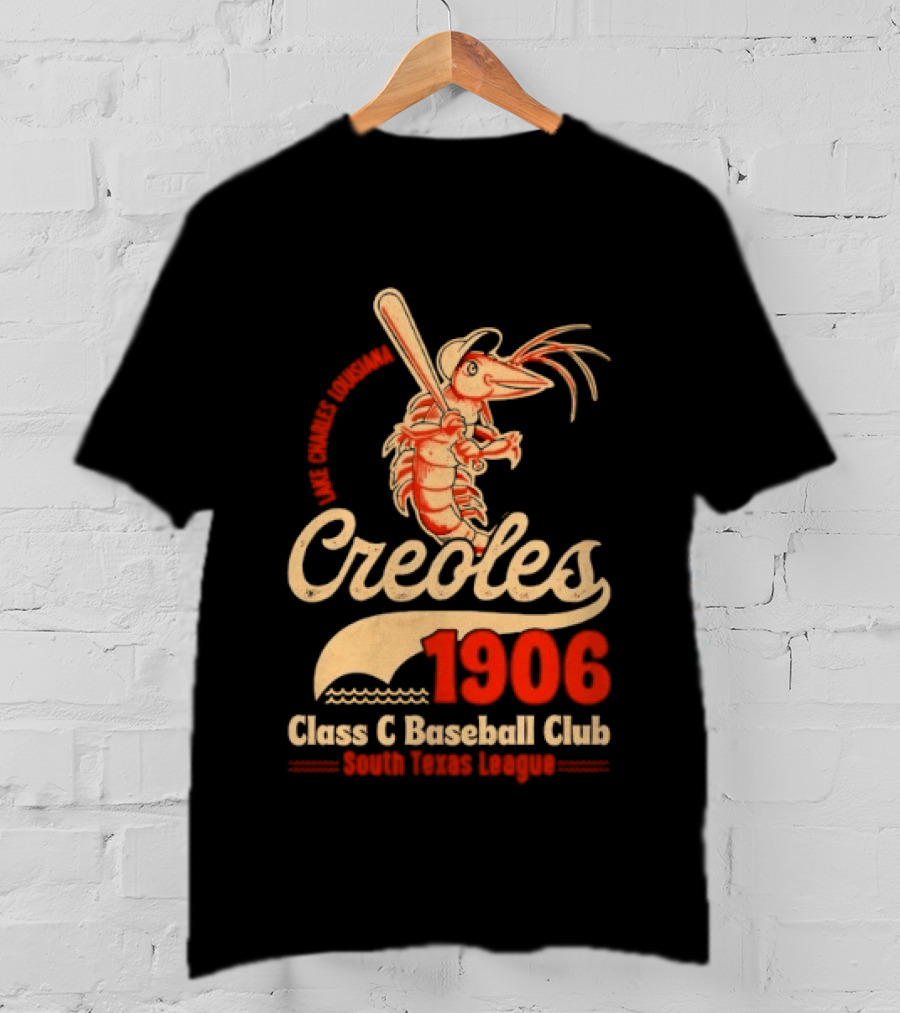 Lake Charles Louisiana Creoles 1906 Class C Baseball Club South Texas League Crawfish Baseball Bat T-Shirt