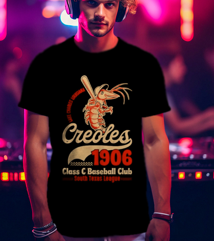 Lake Charles Louisiana Creoles 1906 Class C Baseball Club South Texas League Crawfish Baseball Bat T-Shirt