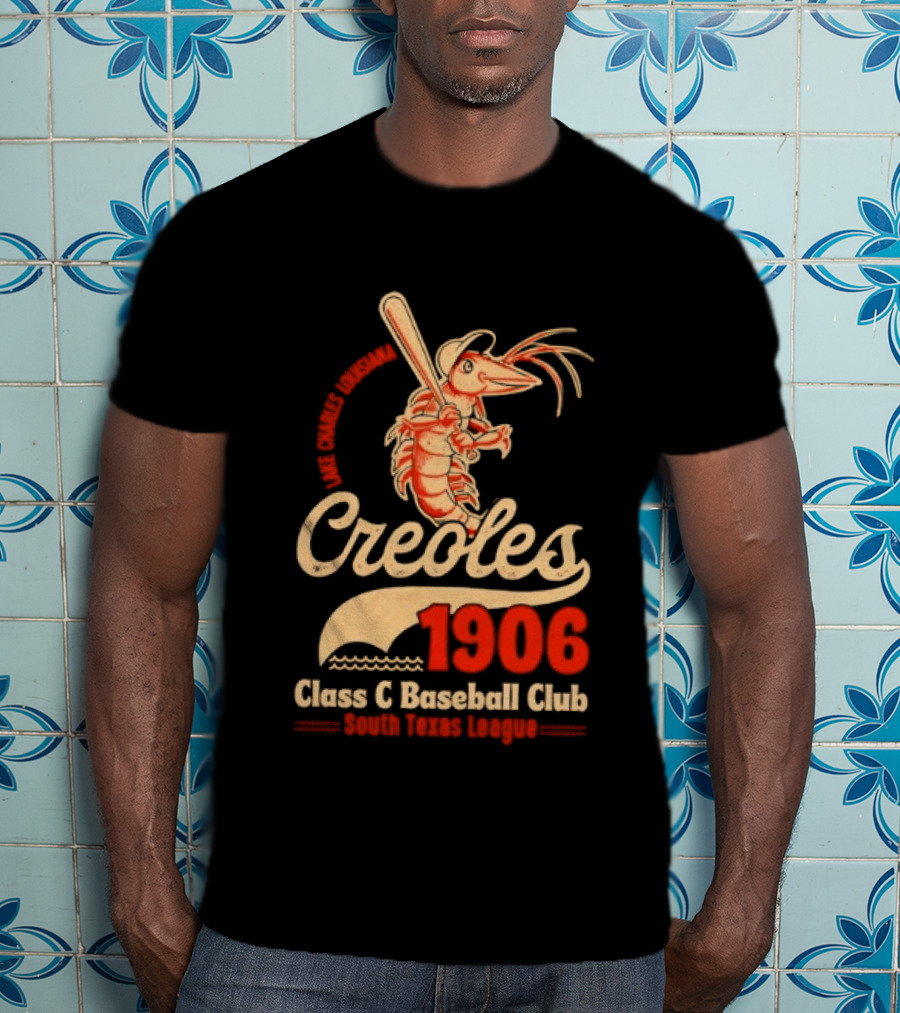 Lake Charles Louisiana Creoles 1906 Class C Baseball Club South Texas League Crawfish Baseball Bat T-Shirt