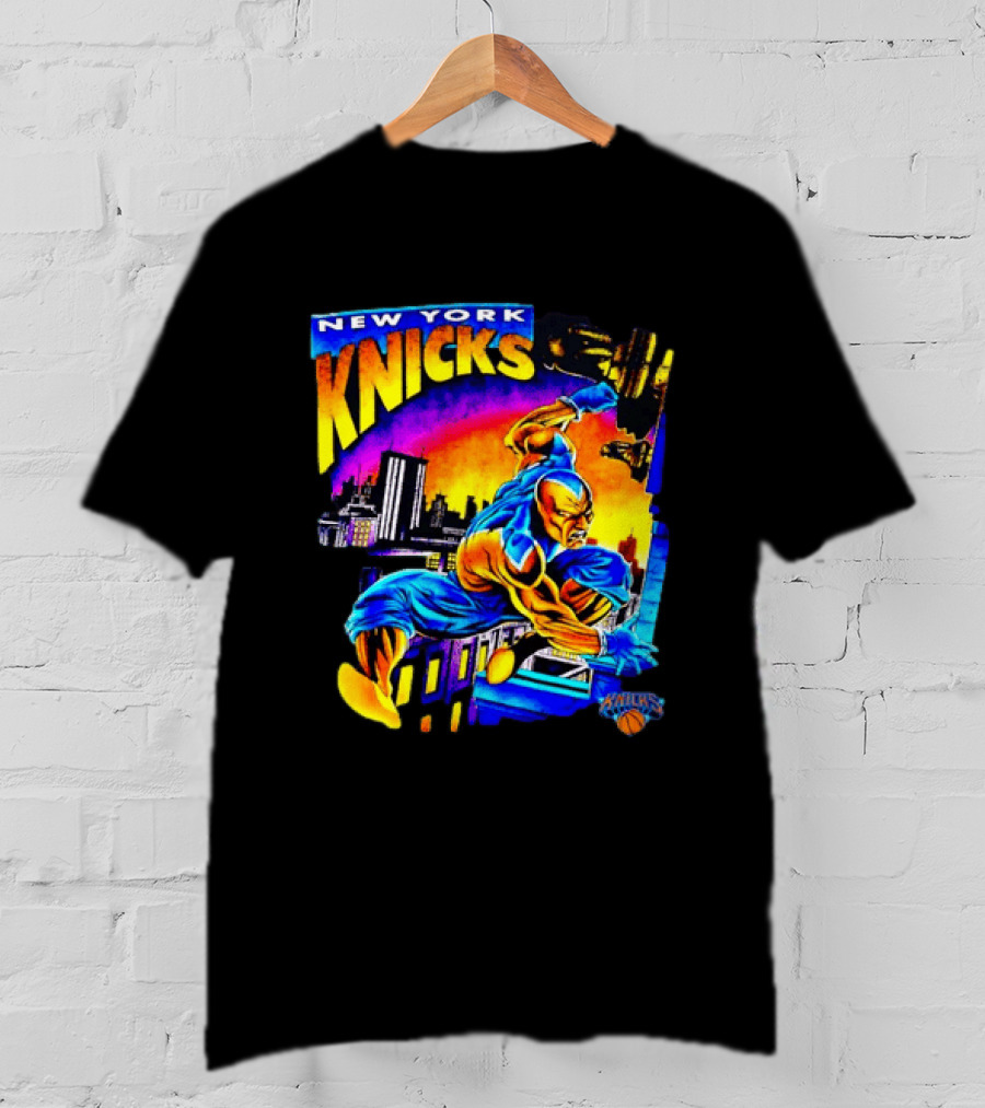 New York Knicks Superhero Action Skyline Scene T-Shirt