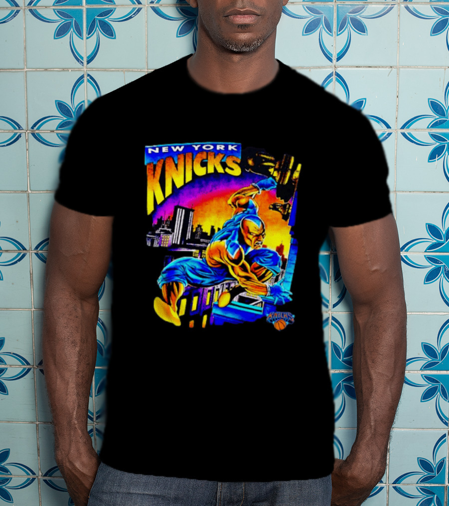 New York Knicks Superhero Action Skyline Scene T-Shirt