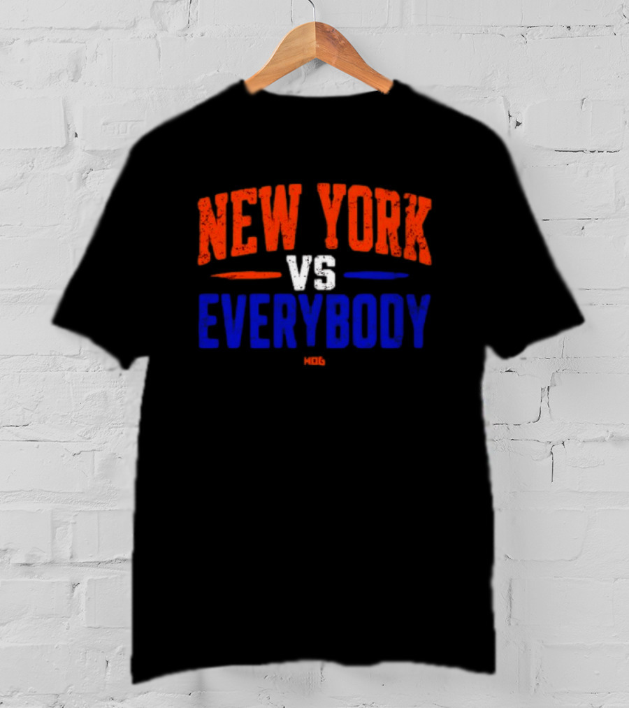 New York Vs Everybody Bold Red White Blue Distressed T-Shirt