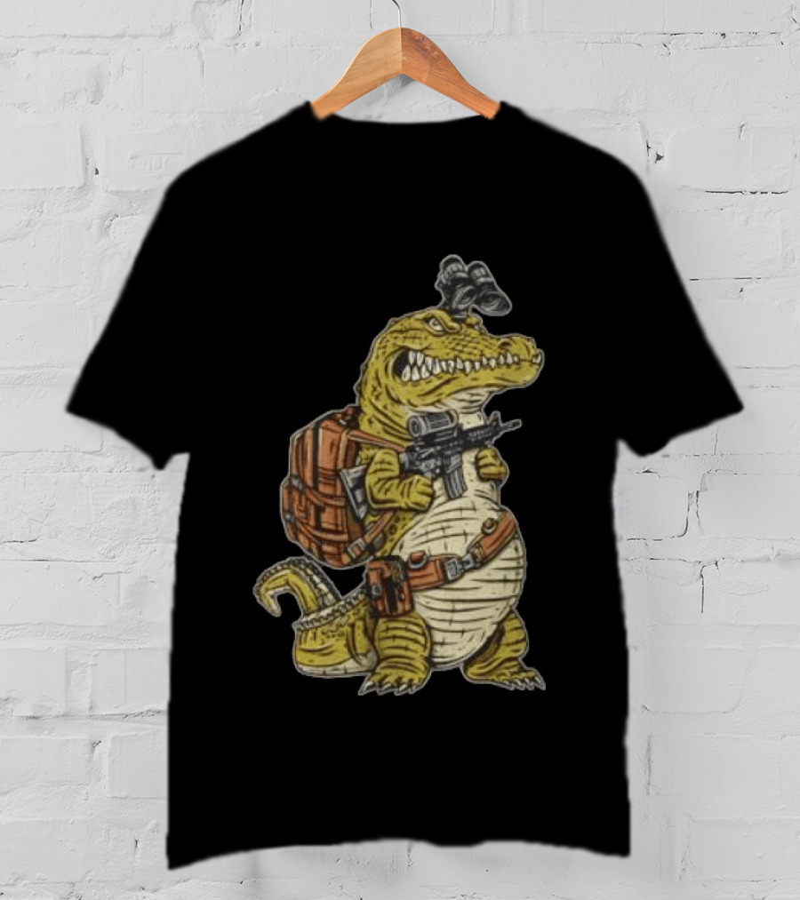Tactical Alligator With Firearm And Backpack T-Shirt