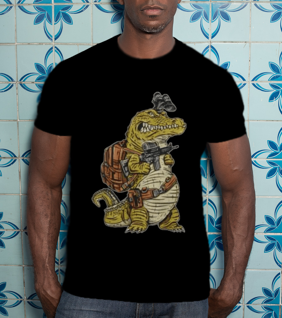 Tactical Alligator With Firearm And Backpack T-Shirt