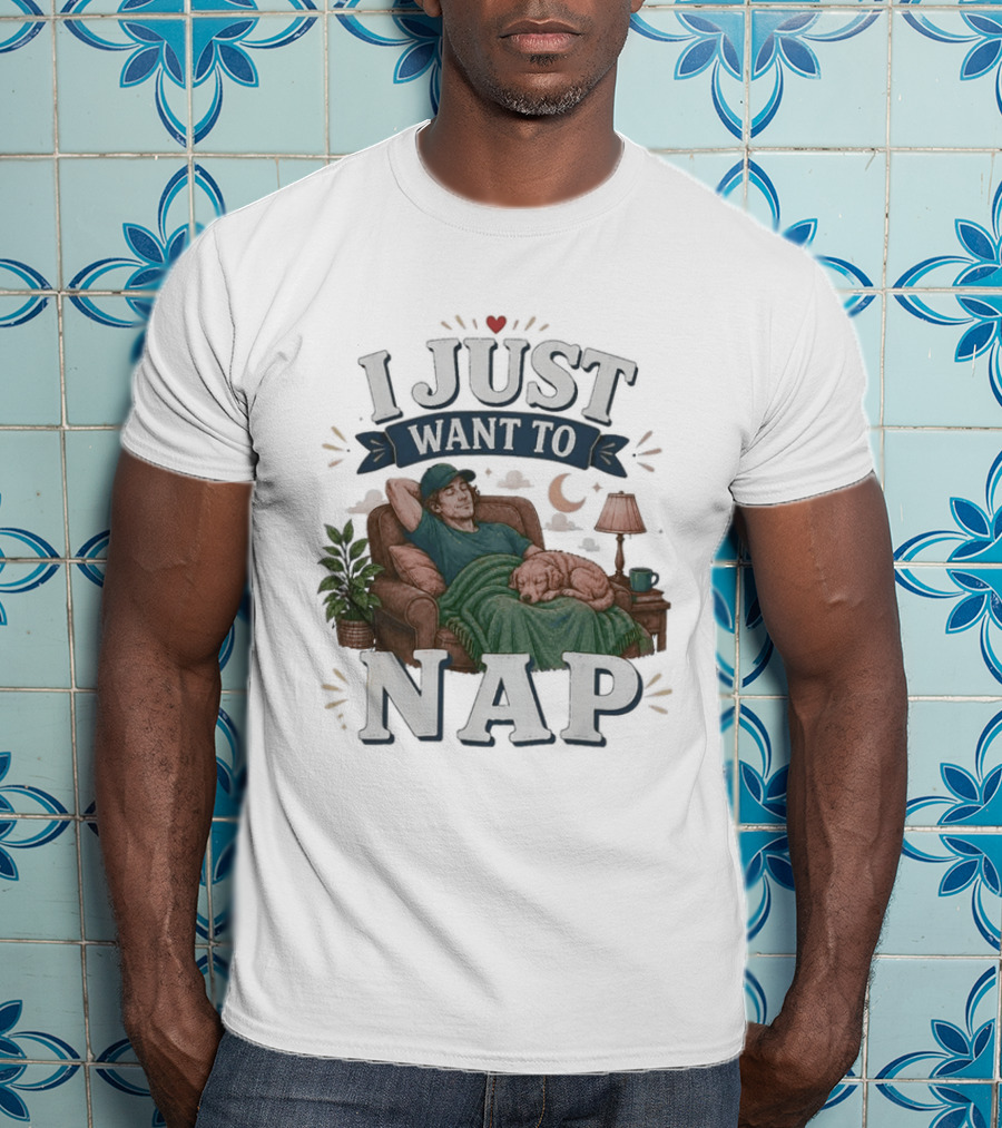 I Just Want To Nap Cozy Scene With Chair And Dog T-Shirt