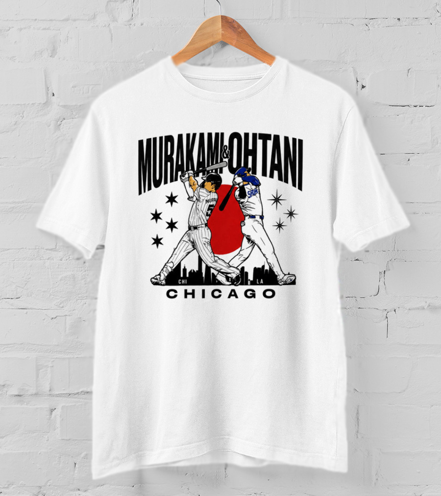 Murakami Ohtani Chicago LA Baseball Rivalry Japan Red Sun Skyline T-Shirt