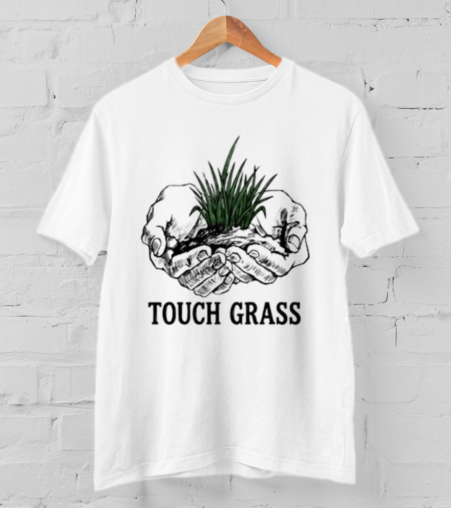 Touch Grass Hands Holding Earth And Soil Meme T-Shirt