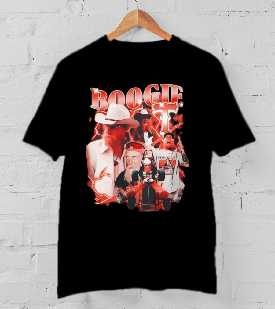 Boogie Get Faced Cowboy Hat Guitar Racing Collage T-Shirt
