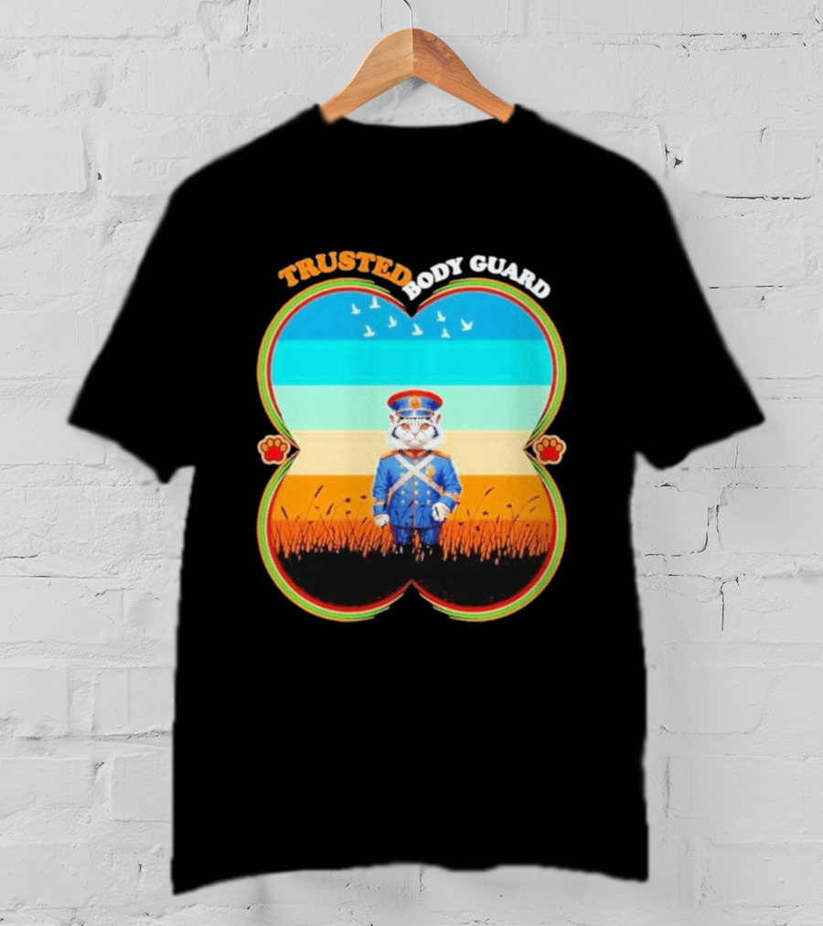 Trusted Body Guard Cat In Uniform With Sunset And Bird T-Shirt