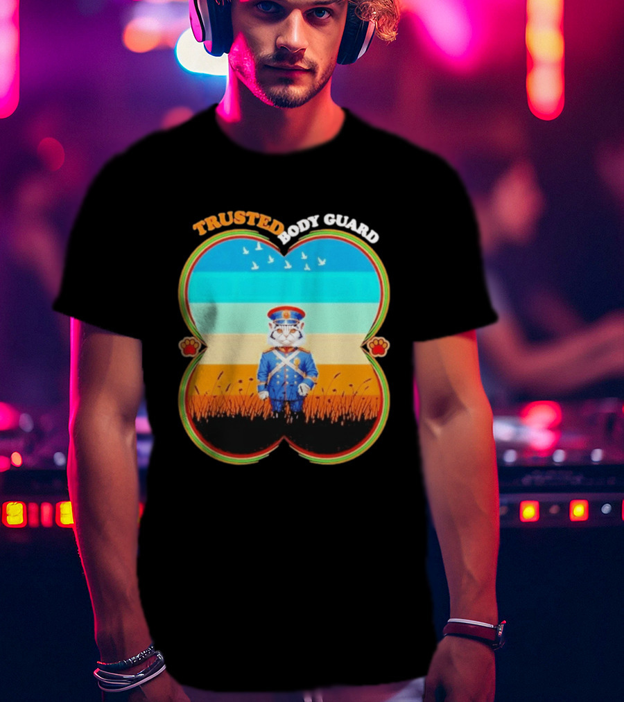 Trusted Body Guard Cat In Uniform With Sunset And Bird T-Shirt