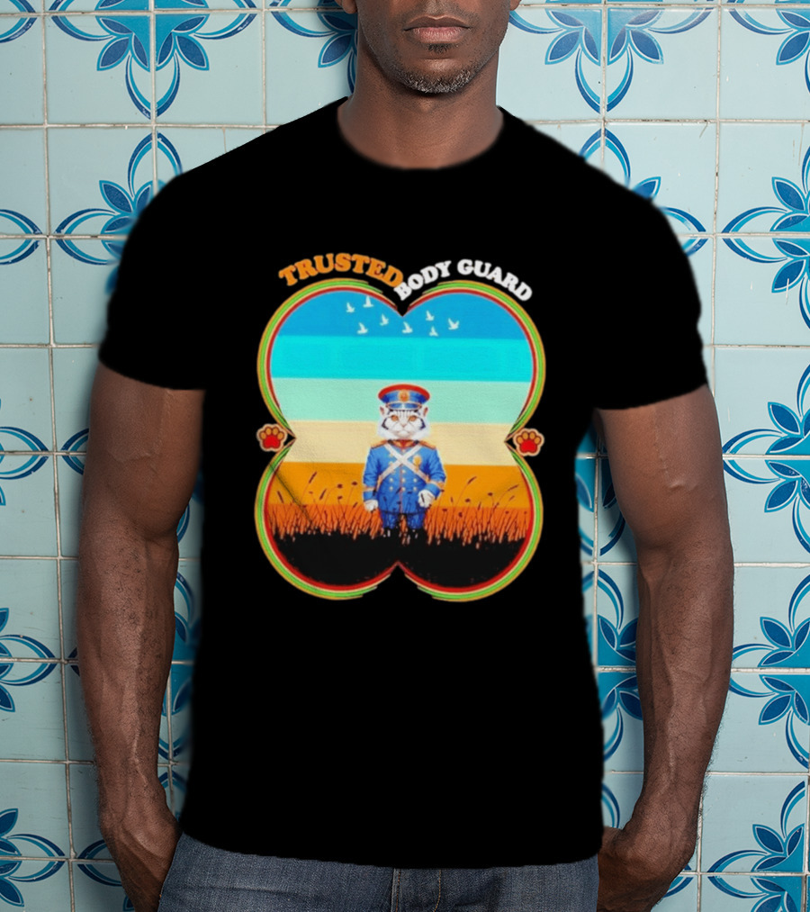 Trusted Body Guard Cat In Uniform With Sunset And Bird T-Shirt