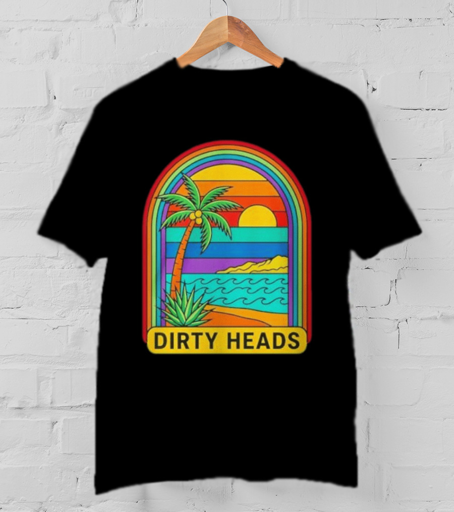 Dirty Heads Vibrant Sunset Beach Scene With Palm Tree And Waves T-Shirt