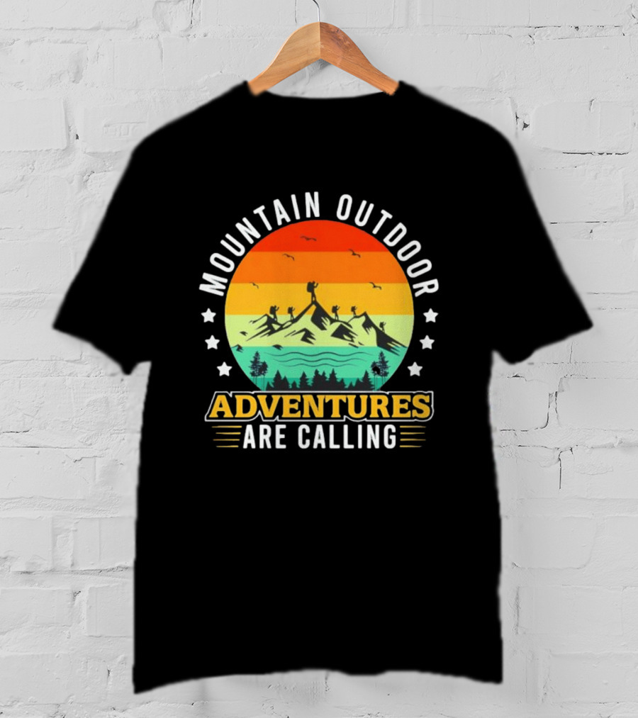 Mountain Outdoor Adventures Are Calling Vintage Sunset Hiking T-Shirt