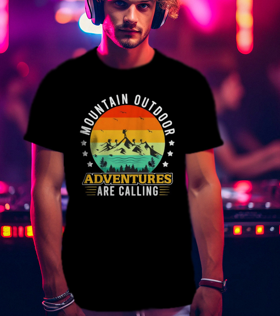 Mountain Outdoor Adventures Are Calling Vintage Sunset Hiking T-Shirt